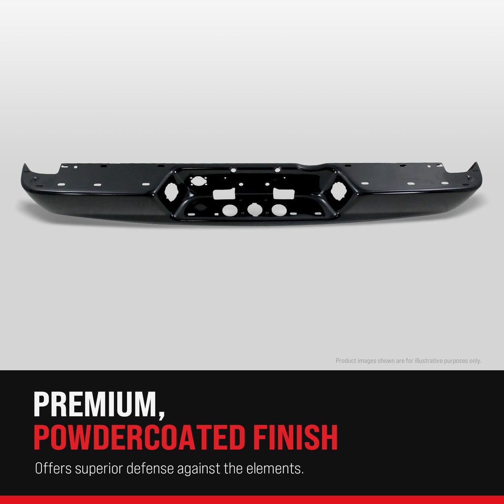 SILVERADO/SIERRA 3500 HD 07-10 STEP BUMPER, FACE BAR AND PAD, w/ Pad Provision, w/o Mounting Bracket, Powdercoated Black, w/ Rear Object Sensor Holes, Dual Rear Wheels, Excludes 2007 Classic
