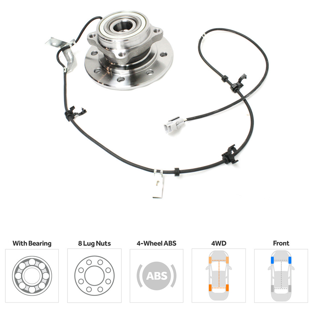 RAM 3500 PICKUP 98-99 FRONT HUB ASSEMBLY LH, 8 Studs, 4WD, 4-Wheel ABS, Dual Rear Wheels
