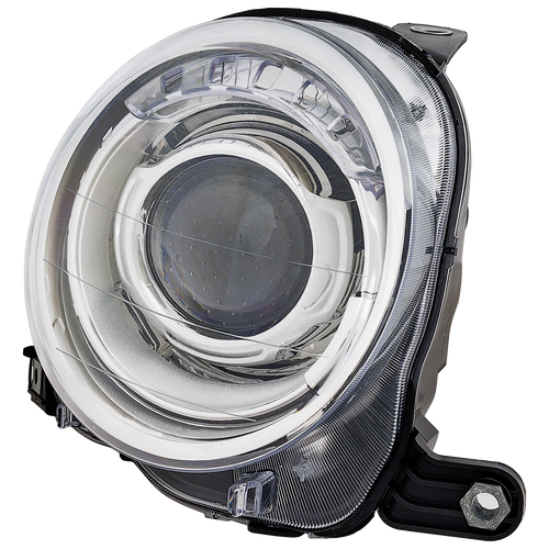 FIAT 500 12-19 PROJECTOR HEAD LAMP RH, Assembly, Halogen, w/o Black Trim, Hatchback - CAPA