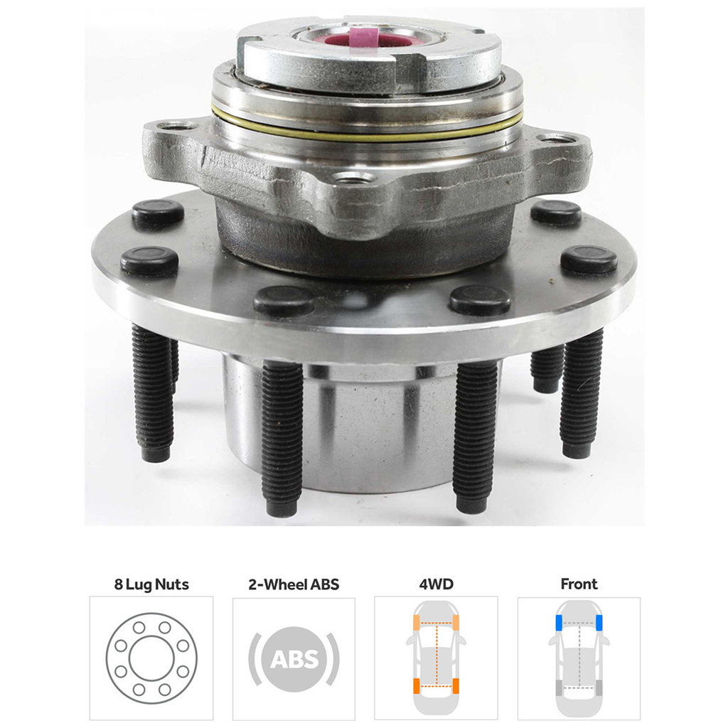 F SERIES SUPER DUTY PICKUP 99-01 FRONT HUB ASSEMBLY RH=LH, 8 Studs, 4WD, w/ Rear Wheel, 2-Wheel ABS