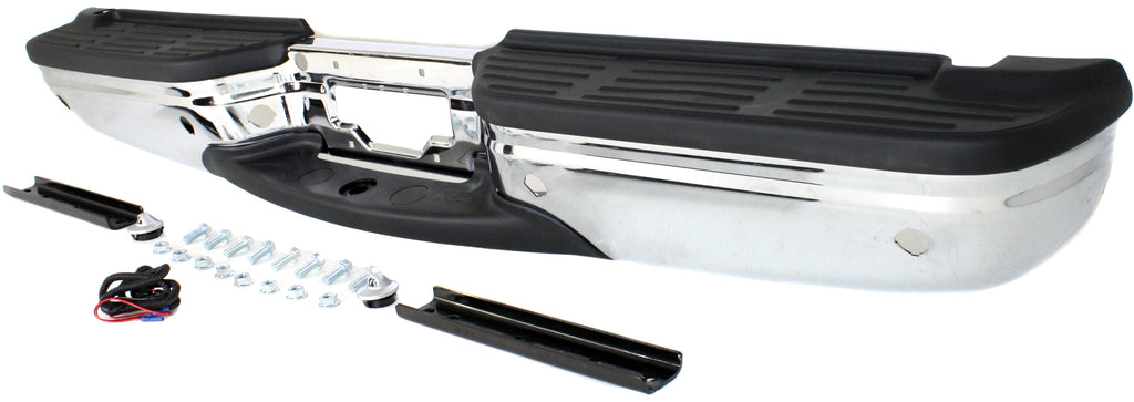 F-SERIES SUPER DUTY 01-07 STEP BUMPER, FACE BAR AND PAD, w/ Pad Provision, w/ Mounting Bracket, Chrome, Fleetside, Regular Cab/SuperCab, w/ Rear Object Sensor Holes, w/ Brackets