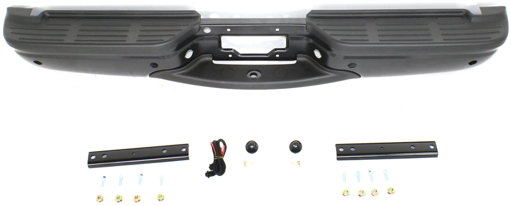 F-SERIES SUPER DUTY 01-07 STEP BUMPER, FACE BAR AND PAD, w/ Pad Provision, w/ Mounting Bracket, Powdercoated Black, Fleetside, Regular Cab/SuperCab, w/ Rear Object Sensor Holes, w/ Brackets