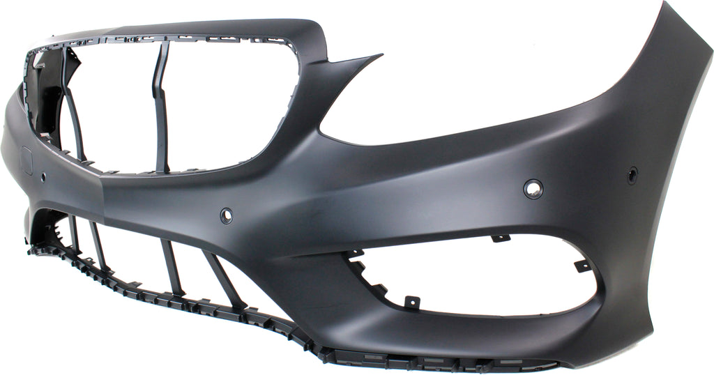 E-CLASS 14-16 FRONT BUMPER COVER, Prmd, w/ AMG Styling Pkg, w/ Parktronic Holes, Sedan/Wagon