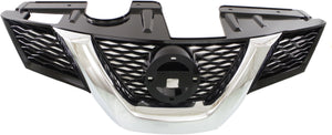 ROGUE 14-16 GRILLE, Painted Black Shell and Insert, w/ Chrome Molding and Hole, SL/(SV-w/ Premium Pkg) Model, USA Built Vehicle - CAPA