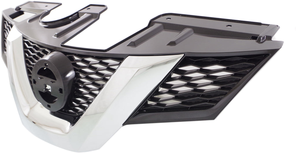 ROGUE 14-16 GRILLE, Painted Black Shell and Insert, w/ Chrome Molding and Hole, SL/(SV-w/ Premium Pkg) Model, USA Built Vehicle - CAPA