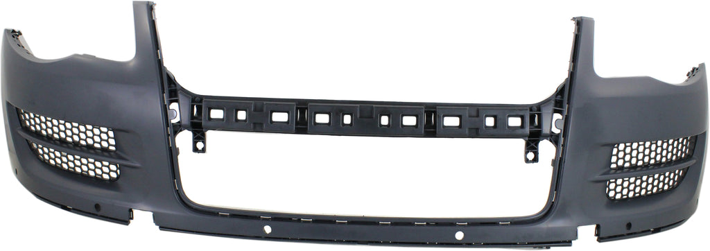 TOUAREG 08-10 FRONT BUMPER COVER, Primed, w/o Headlight Washer Holes, w/ Parking Aid Snsr Holes