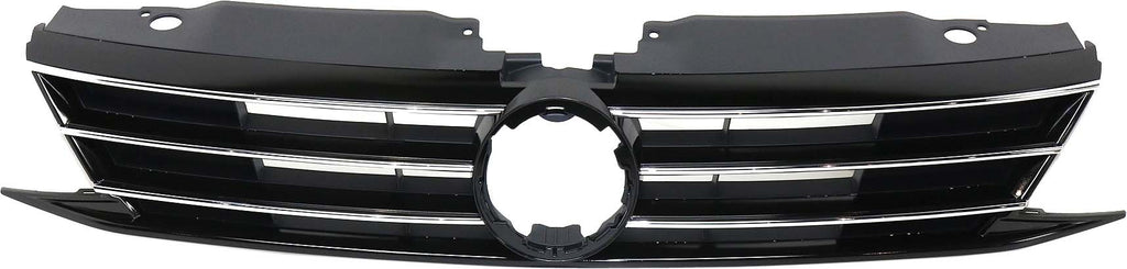 JETTA 15-18 GRILLE, Textured Black Shell and Insert, w/ Chrome Molding, (Exc. GLI/Hybrid Models), w/o Collision Warning