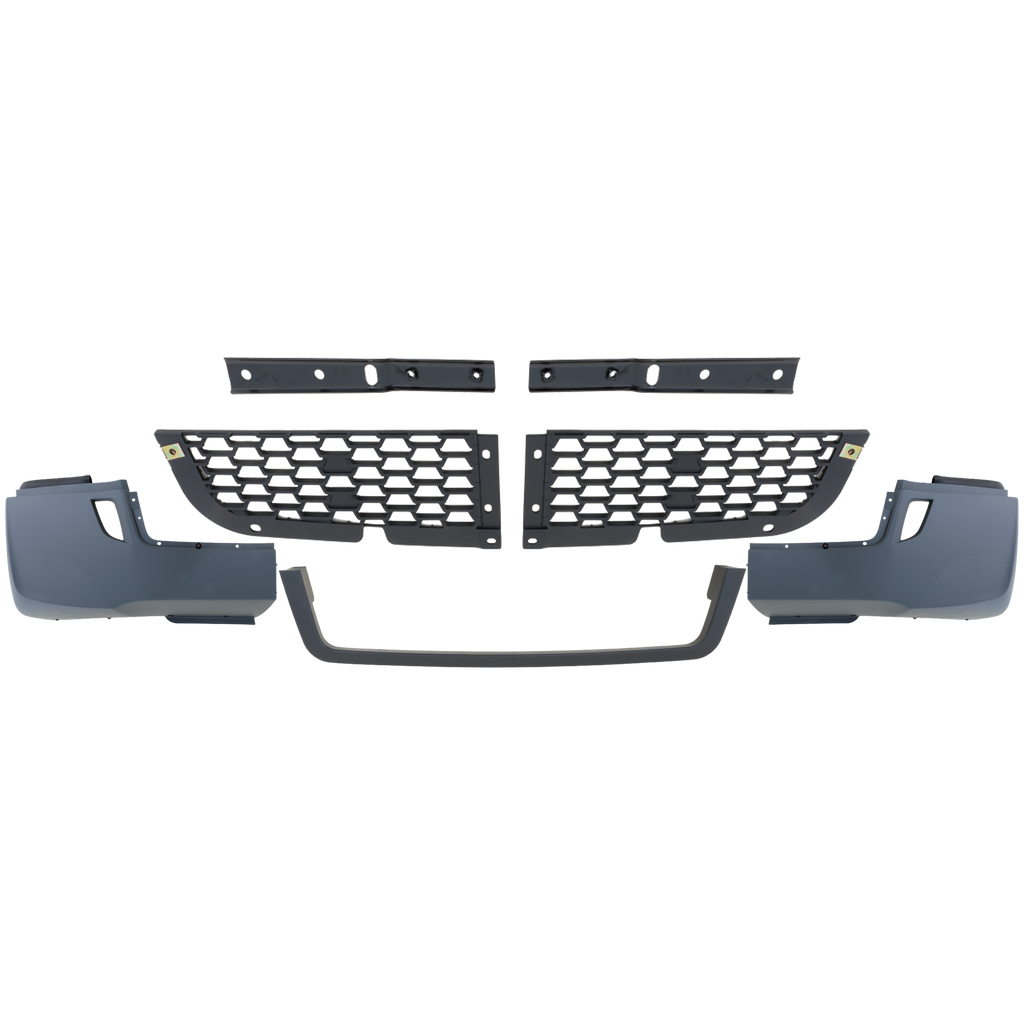 FREIGHTLINER CASCADIA 18-22 FRONT BUMPER, Powdercoated Gray, Assembly, Black Trim, Two Piece Mesh, w/o Fog Light Holes and Under Deflector