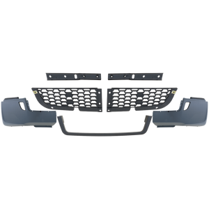 FREIGHTLINER CASCADIA 18-22 FRONT BUMPER, Powdercoated Gray, Assembly, Black Trim, Two Piece Mesh, w/o Fog Light Holes and Under Deflector