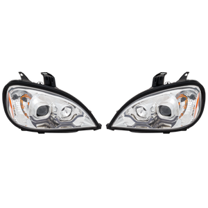 FREIGHTLINER COLUMBIA 04-13 HEAD LAMP RH AND LH, Lens and Housing, Chrome Interior, w/ Yellow LED DRL