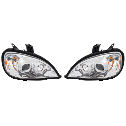 FREIGHTLINER COLUMBIA 04-13 HEAD LAMP RH AND LH, Lens and Housing, Chrome Interior, w/ Yellow LED DRL