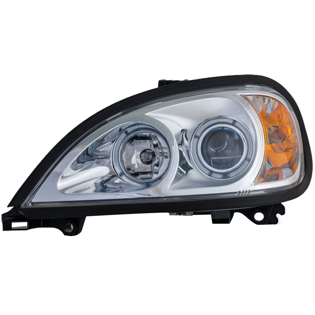FREIGHTLINER COLUMBIA 00-13 PROJECTOR HEAD LAMP LH, Assembly, Halogen, w/ Angel Eyes, Chrome Interior