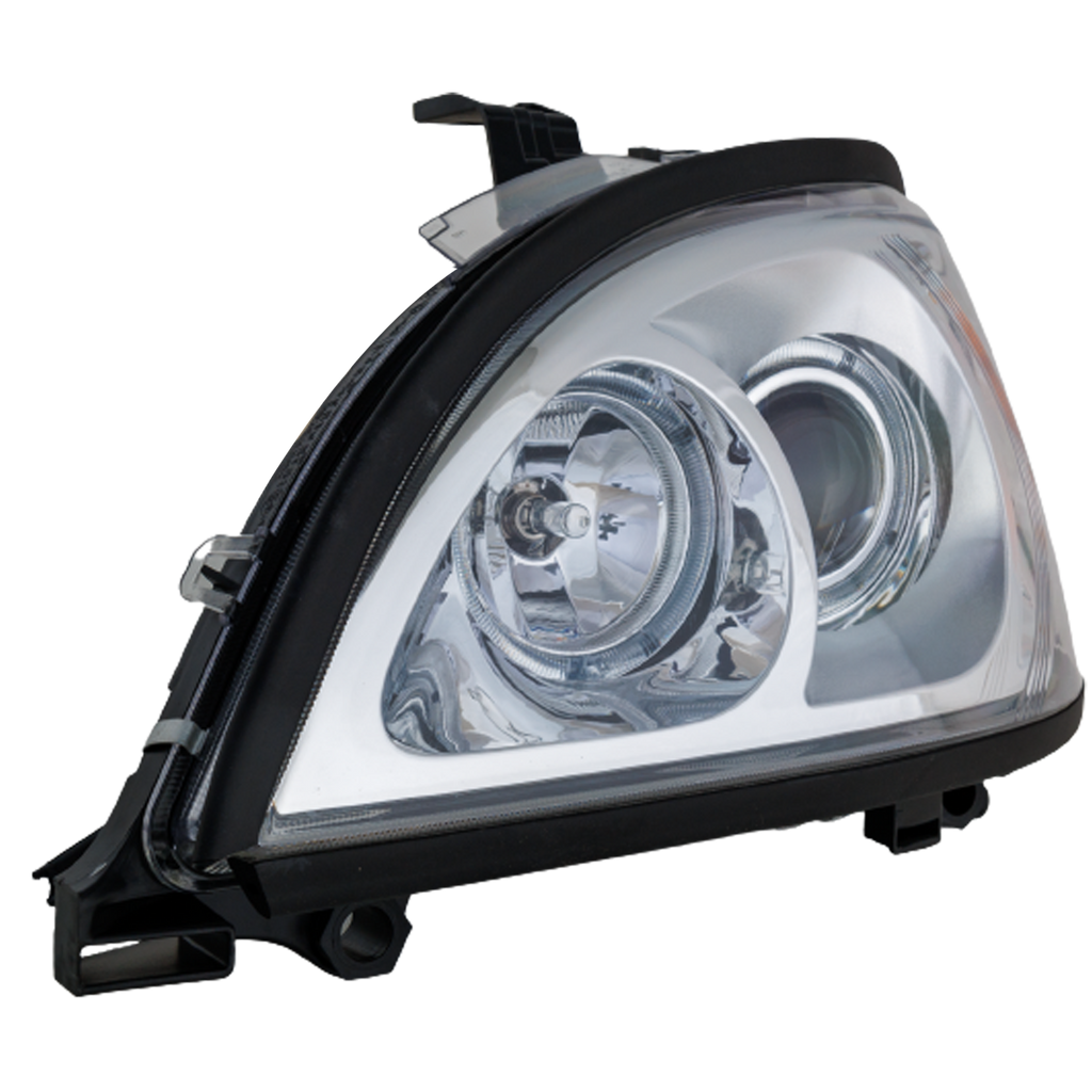 FREIGHTLINER COLUMBIA 00-13 PROJECTOR HEAD LAMP LH, Assembly, Halogen, w/ Angel Eyes, Chrome Interior