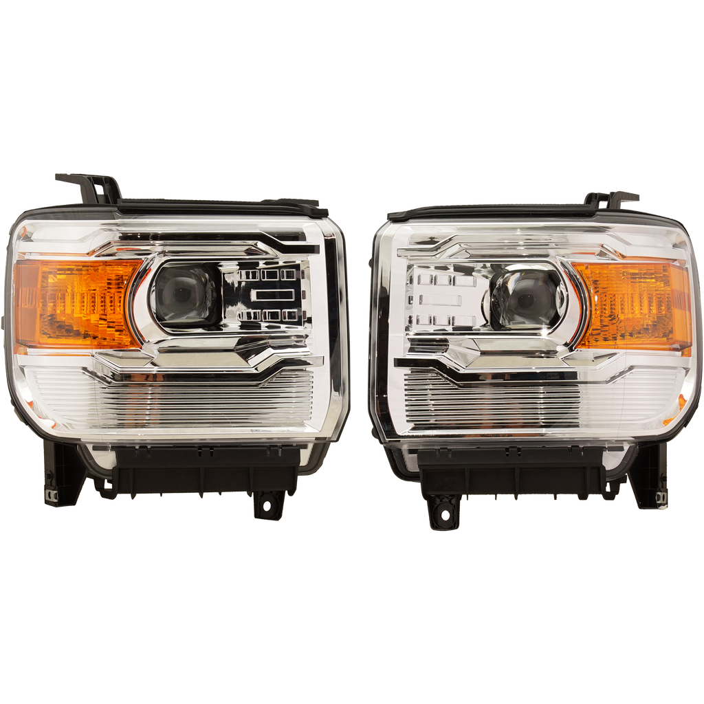 SIERRA 1500 16-18 HEAD LAMP RH AND LH, Assembly, Halogen, Chrome Interior, Includes 2019 1500 Limited