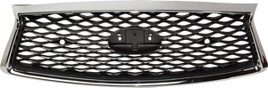 Q50 18-20 GRILLE, Painted Dark Gray, w/ Chrome Frame, w/ Front View Camera, w/o Illuminated Emblem - CAPA