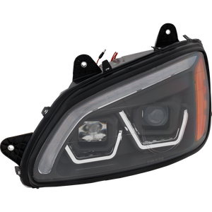 T660 HD TRUCK 08-16 HEAD LAMP LH, Assembly, Performance, Halogen, w/ Yellow White LED, Black Strip, 12V