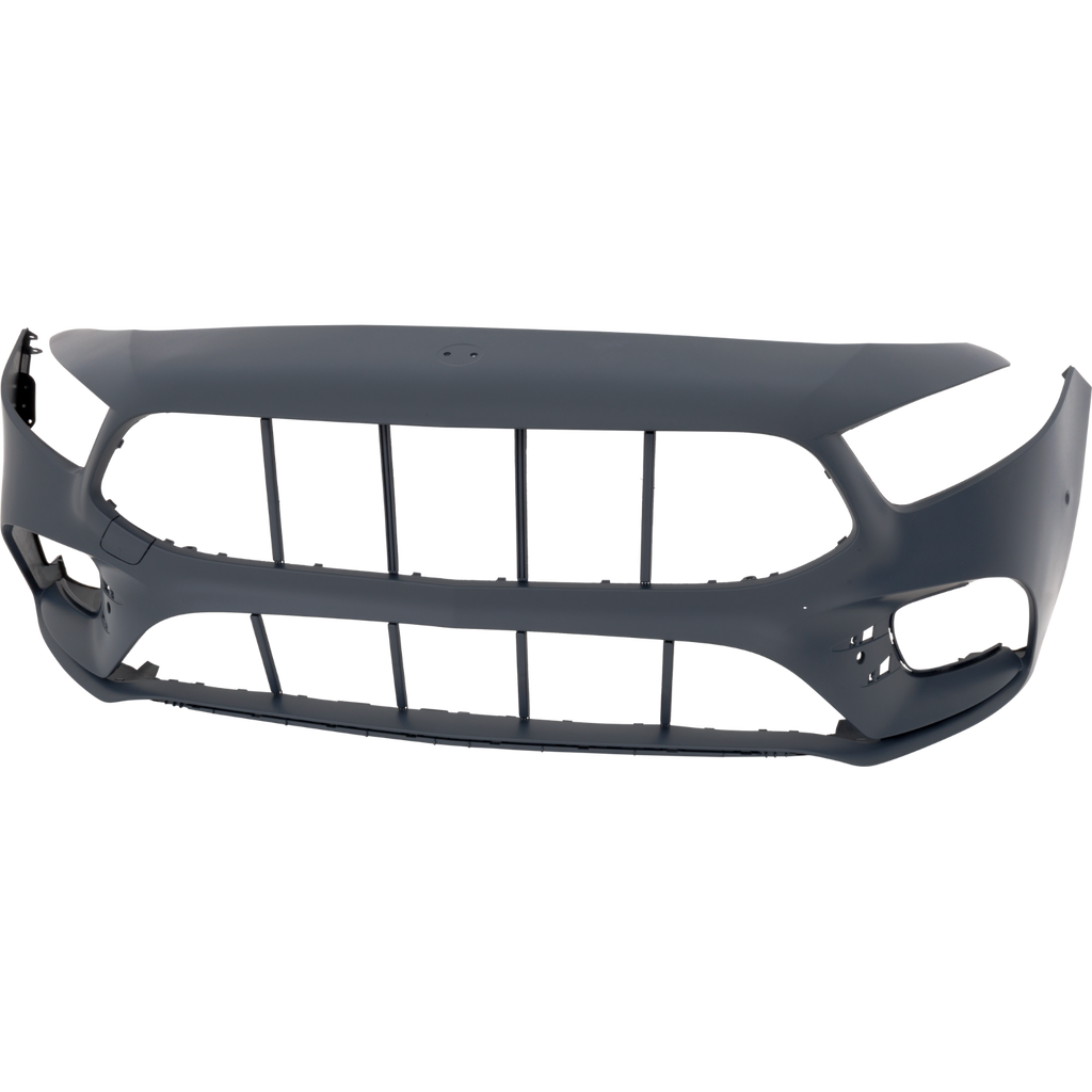 A-SERIES 19-22 FRONT BUMPER COVER, Primed, w/ AMG Styling Package, Active Park Assist Sensor Holes, w/o Camera Holes, (Excludes A35 AMG Model)