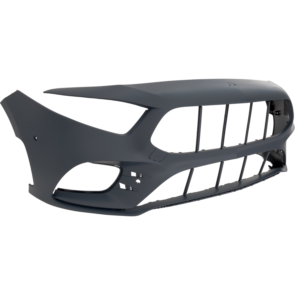 Front Bumper Cover Primed For 2019-2022 Mercedes Benz A-Series With AMG Styling | Active Park Assist Sensor Holes Without Camera Holes Replacement RM01030104P