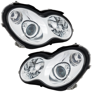 C CLASS 05-07 HEAD LAMP RH AND LH, Assembly, Halogen, Chrome Bezel, Sedan/Wagon, 2-PIece
