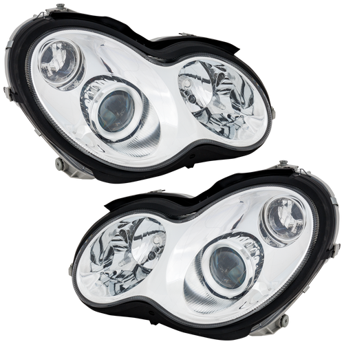 C CLASS 05-07 HEAD LAMP RH AND LH, Assembly, Halogen, Chrome Bezel, Sedan/Wagon, 2-PIece