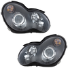 C CLASS 05-07 HEAD LAMP RH AND LH, Assembly, Halogen, Black Bezel, Sedan/Wagon, 2-Piece