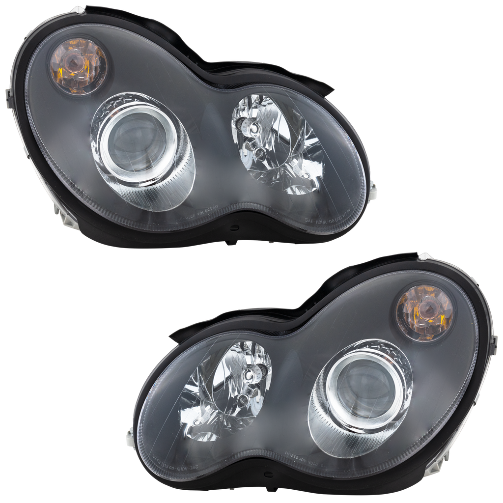 C CLASS 05-07 HEAD LAMP RH AND LH, Assembly, Halogen, Black Bezel, Sedan/Wagon, 2-Piece