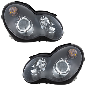 C CLASS 05-07 HEAD LAMP RH AND LH, Assembly, Halogen, Black Bezel, Sedan/Wagon, 2-Piece