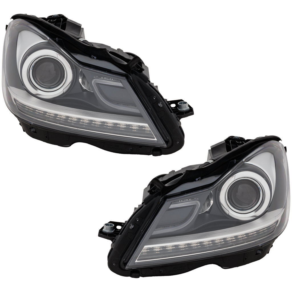 C-CLASS 12-14 PROJECTOR HEAD LAMP RH AND LH, Assembly, Halogen, Black Interior, w/ LED DRL, w/o Corner Light, Coupe