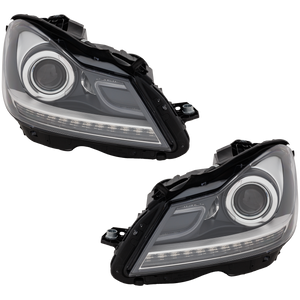 C-CLASS 12-14 PROJECTOR HEAD LAMP RH AND LH, Assembly, Halogen, Black Interior, w/ LED DRL, w/o Corner Light, Coupe