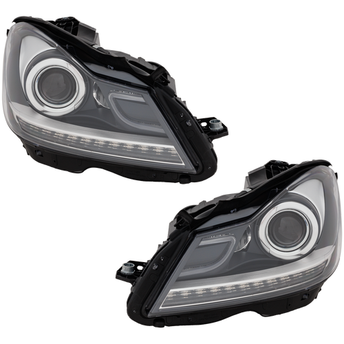 C-CLASS 12-14 PROJECTOR HEAD LAMP RH AND LH, Assembly, Halogen, Black Interior, w/ LED DRL, w/o Corner Light, Coupe