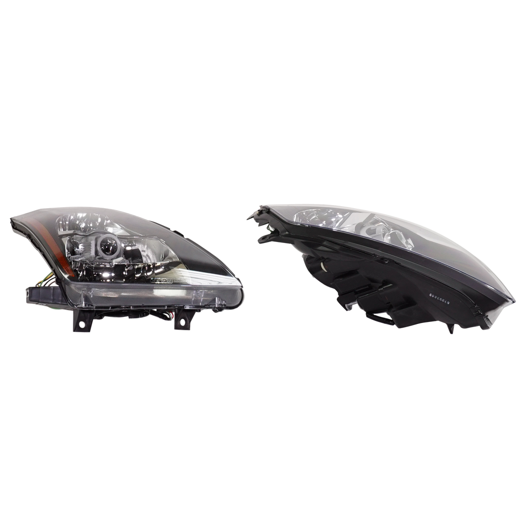 350Z 03-05 HEAD LAMP RH AND LH, Lens and Housing, Halogen, Black Bezel, 2-Piece