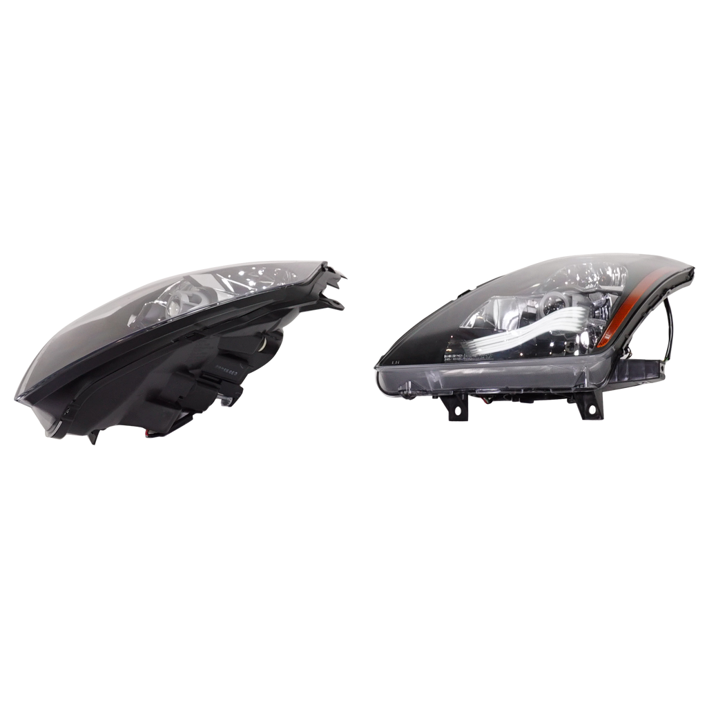 350Z 03-05 HEAD LAMP RH AND LH, Lens and Housing, Halogen, Black Bezel, 2-Piece