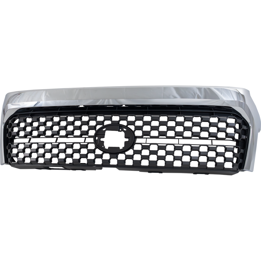 TUNDRA 18-21 GRILLE, Painted Light Gray Shell and Insert, w/ Chrome Frame, Standard Type, w/ Front Emblem, w/o Chrome Surround