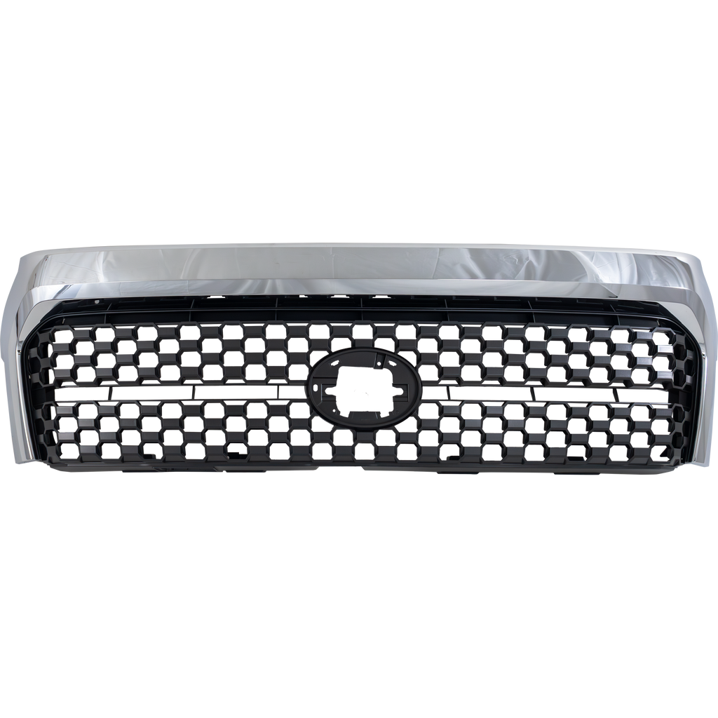 TUNDRA 18-21 GRILLE, Painted Light Gray Shell and Insert, w/ Chrome Frame, Standard Type, w/ Front Emblem, w/o Chrome Surround