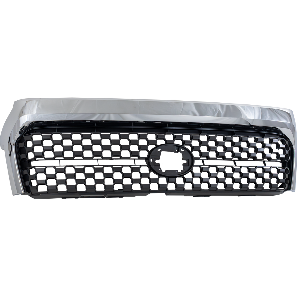 TUNDRA 18-21 GRILLE, Painted Light Gray Shell and Insert, w/ Chrome Frame, Standard Type, w/ Front Emblem, w/o Chrome Surround