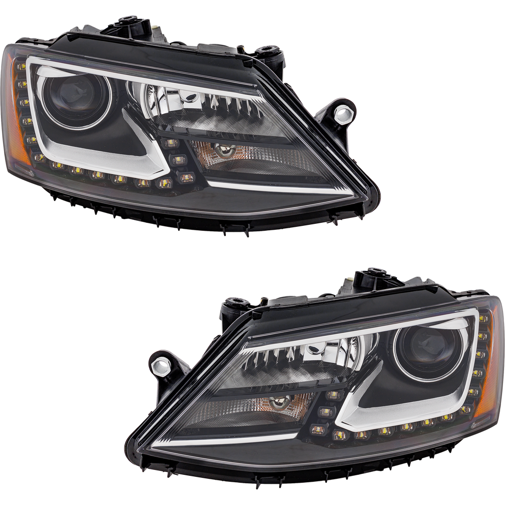 JETTA 11-14 HEAD LAMP RH AND LH, Assembly, Halogen, Projector Type, w/ LED Daytime Running Light, Sedan