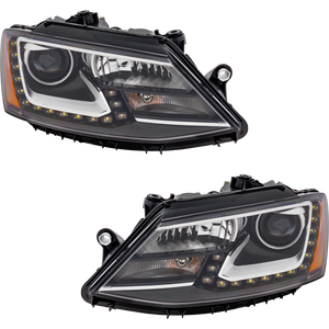 JETTA 11-14 HEAD LAMP RH AND LH, Assembly, Halogen, Projector Type, w/ LED Daytime Running Light, Sedan