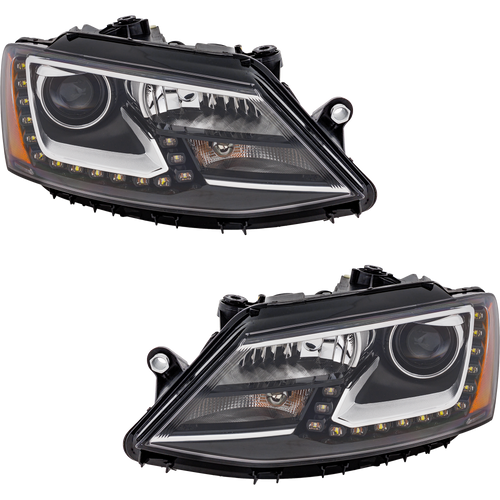 JETTA 11-14 HEAD LAMP RH AND LH, Assembly, Halogen, Projector Type, w/ LED Daytime Running Light, Sedan