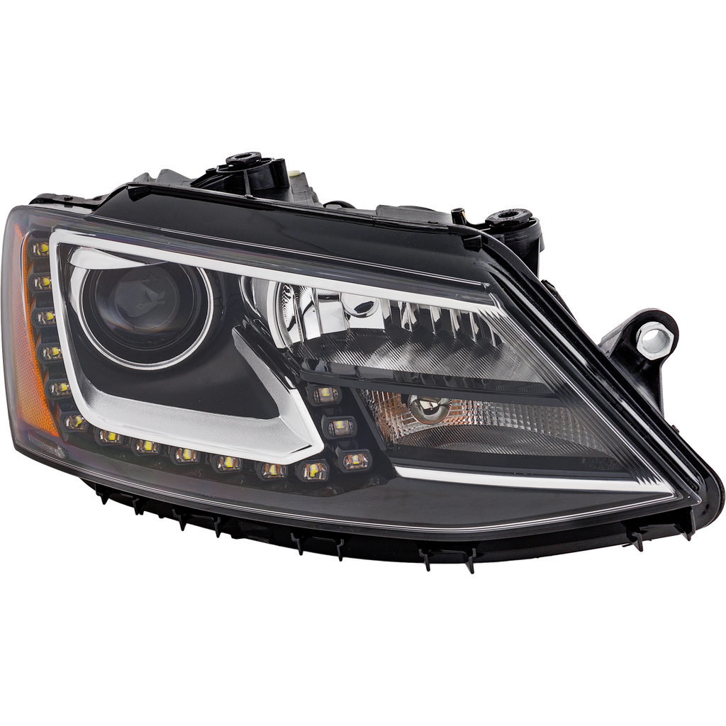 JETTA 11-14 HEAD LAMP RH AND LH, Assembly, Halogen, Projector Type, w/ LED Daytime Running Light, Sedan