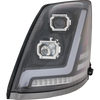 VOLVO HD VNL 04-15 HEAD LAMP LH, Lens and Housing, Halogen, Black Interior, Performance, w/ LED Strip, 12V