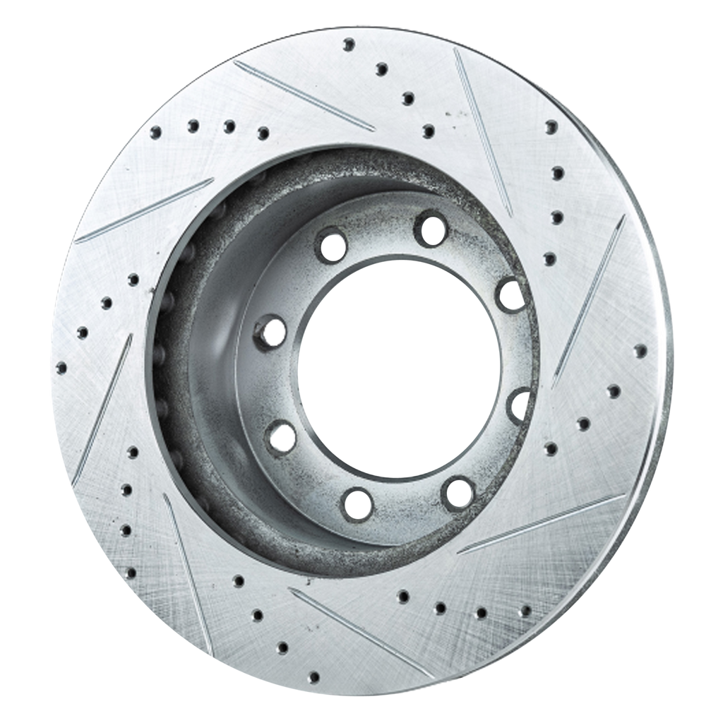 F-450/F-550 SUPER DUTY 99-04 / E-550 ECONOLINE SUPER DUTY 02-02 FRONT BRAKE DISC RH=LH, Cross-drilled and Slotted