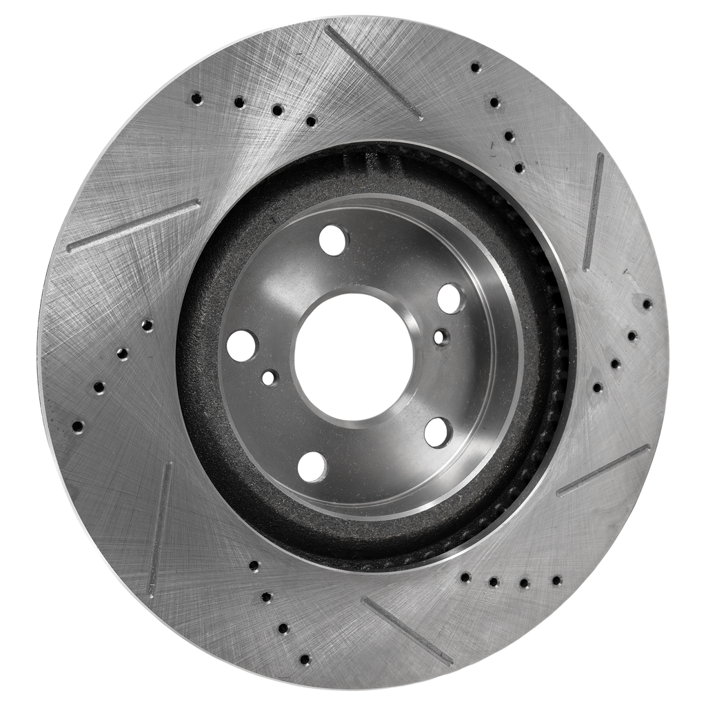 CAMRY 07-17/MATRIX 09-13/RAV4 06-18 FRONT BRAKE DISC RH=LH, 5 Lugs, Cross-drilled and Slotted