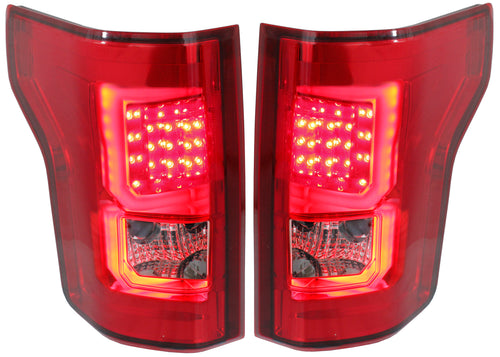 F-150 15-17 LED CLEAR TAIL LAMP RH and LH, Assembly, Chrome Interior, Red Lens, All Cab Types